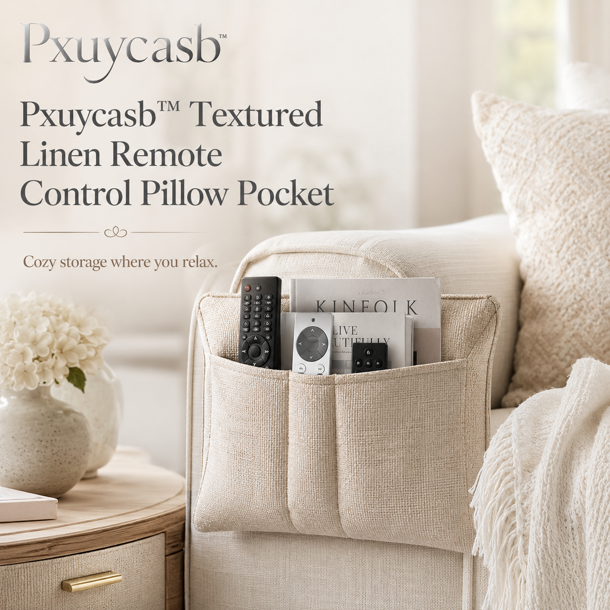 Pxuycasb™ Textured Linen Remote Control Pillow Pocket
